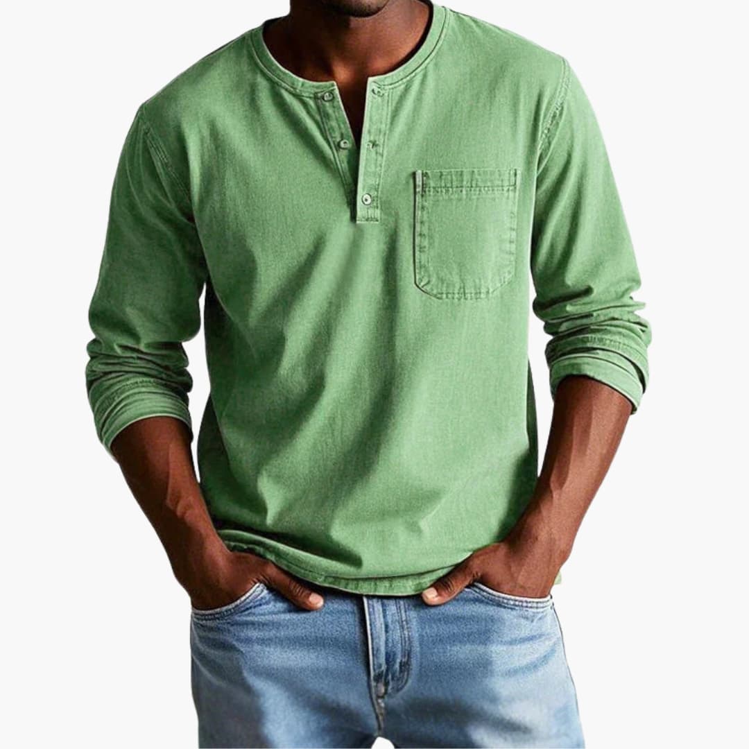 T-shirt da uomo a maniche lunghe con girocollo e taschino