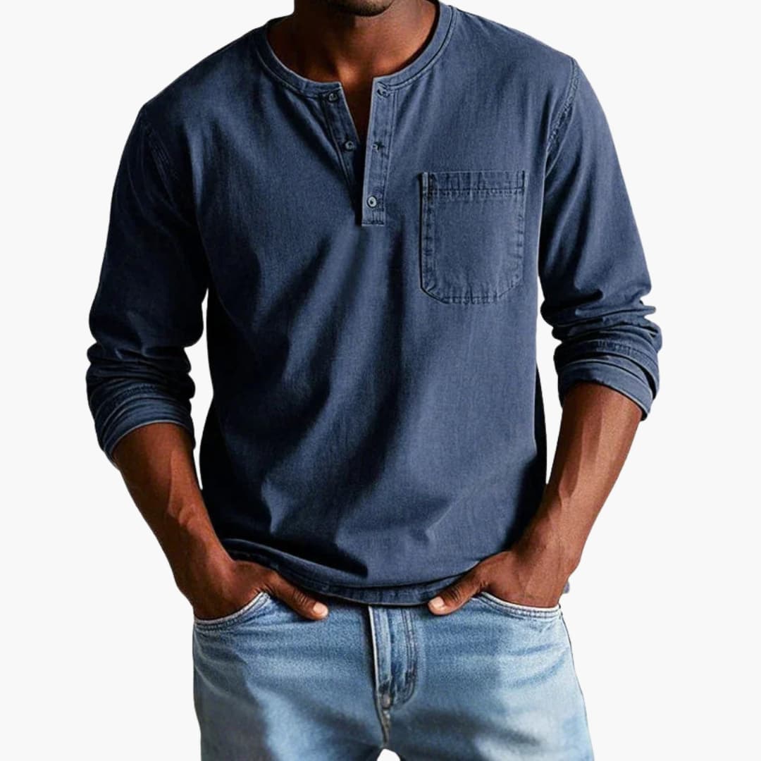 T-shirt da uomo a maniche lunghe con girocollo e taschino