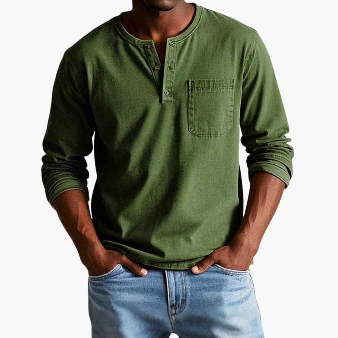 T-shirt da uomo a maniche lunghe con girocollo e taschino
