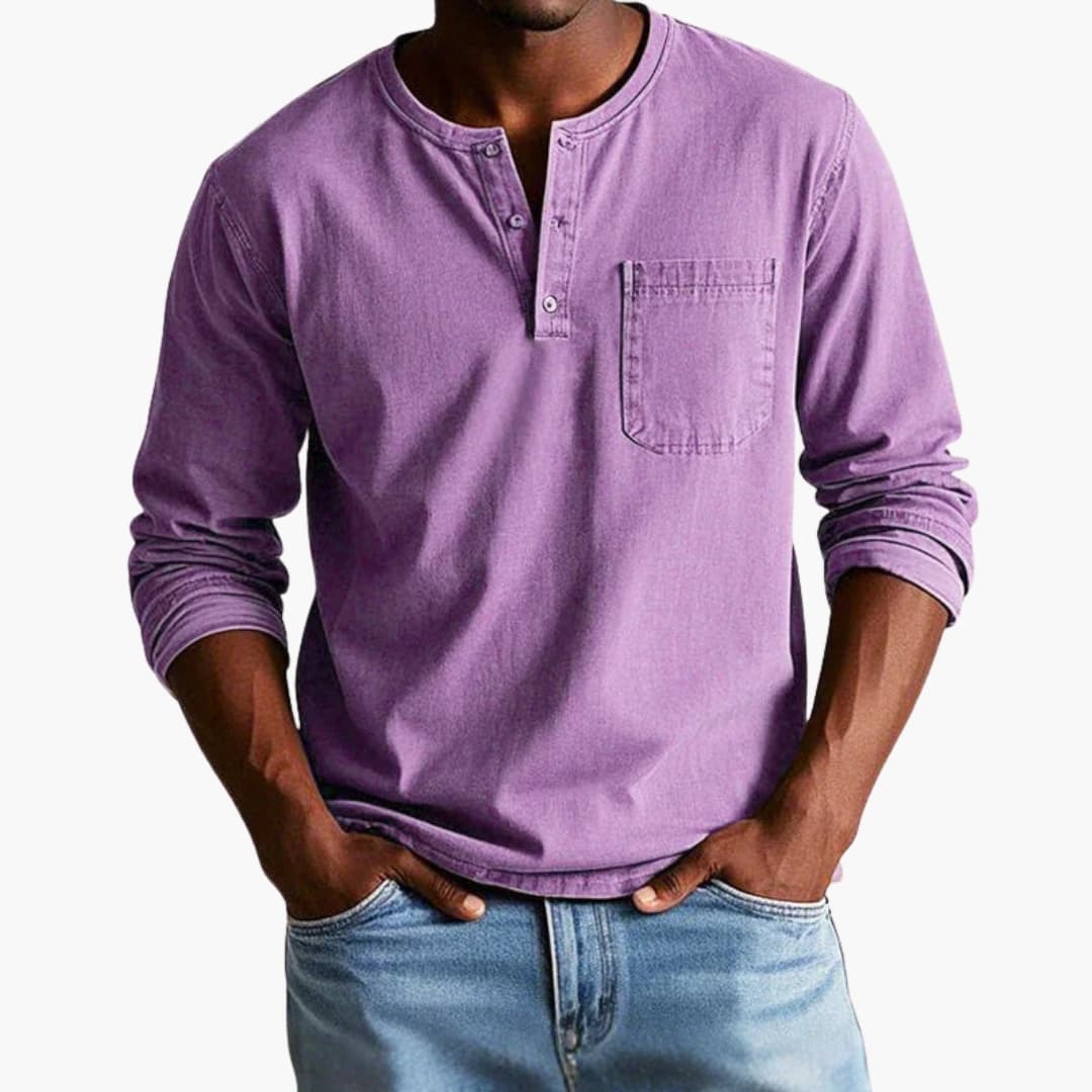 T-shirt da uomo a maniche lunghe con girocollo e taschino