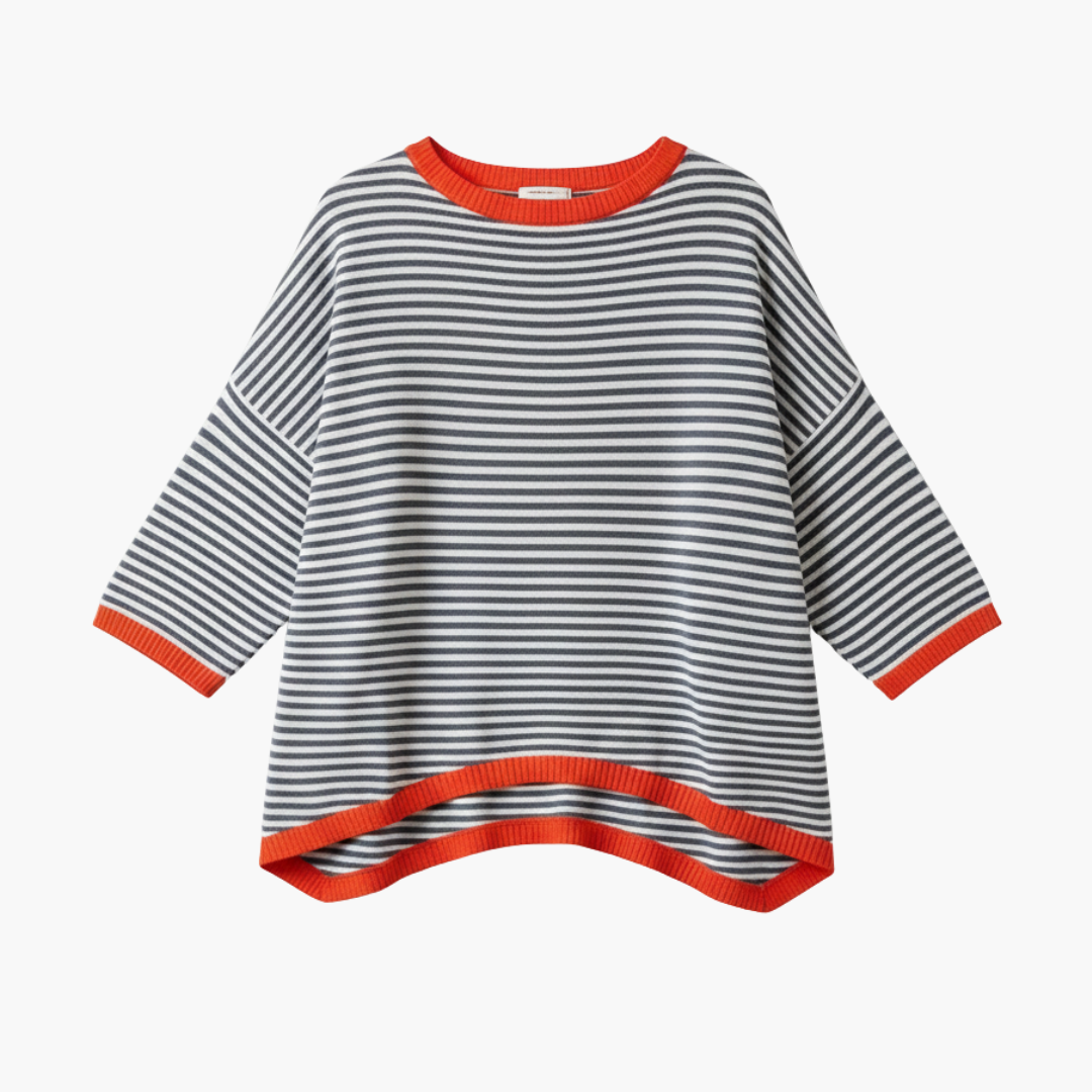 Top a righe a maniche lunghe da donna con bordo a contrasto