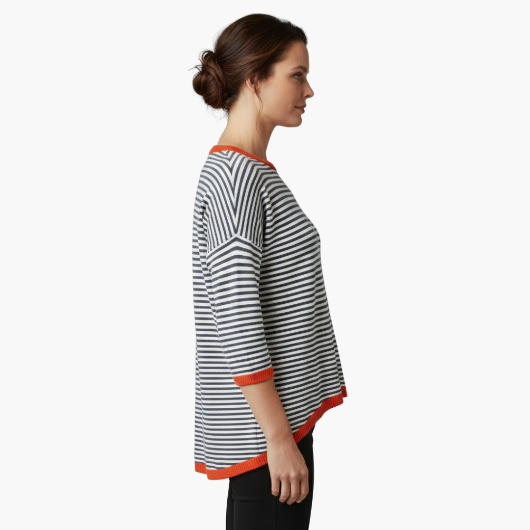 Top a righe a maniche lunghe da donna con bordo a contrasto