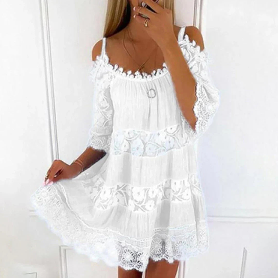 Vestito Mini Estivo con Pizzo all'Uncinetto e Ricami