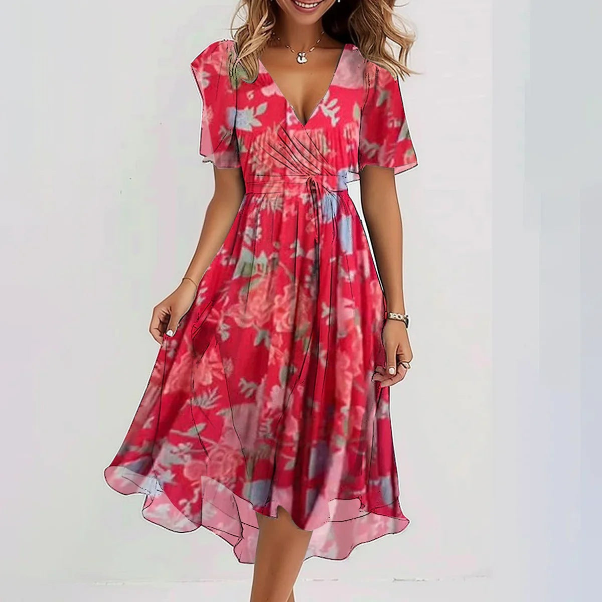 Abito da Donna Clara – Elegante Abito a Maniche Corte con Taglio Valorizzante e Design Senza Tempo