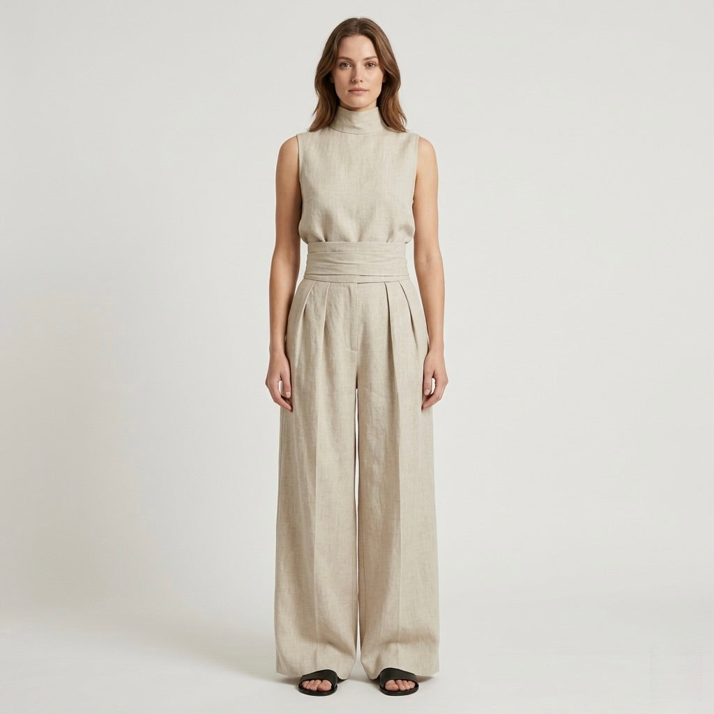 Completo Elegante da Donna Due Pezzi – Top Senza Maniche e Pantaloni Larghi