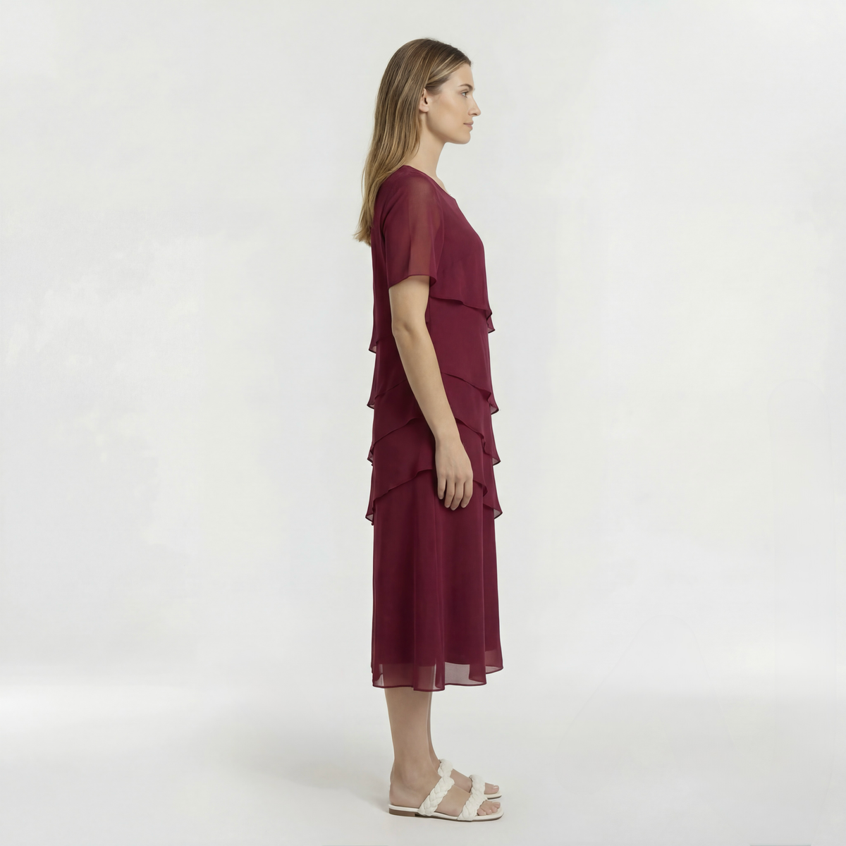 Vestito Donna Elegante Midi Maniche Corte Abito da Cerimonia con Drappeggio