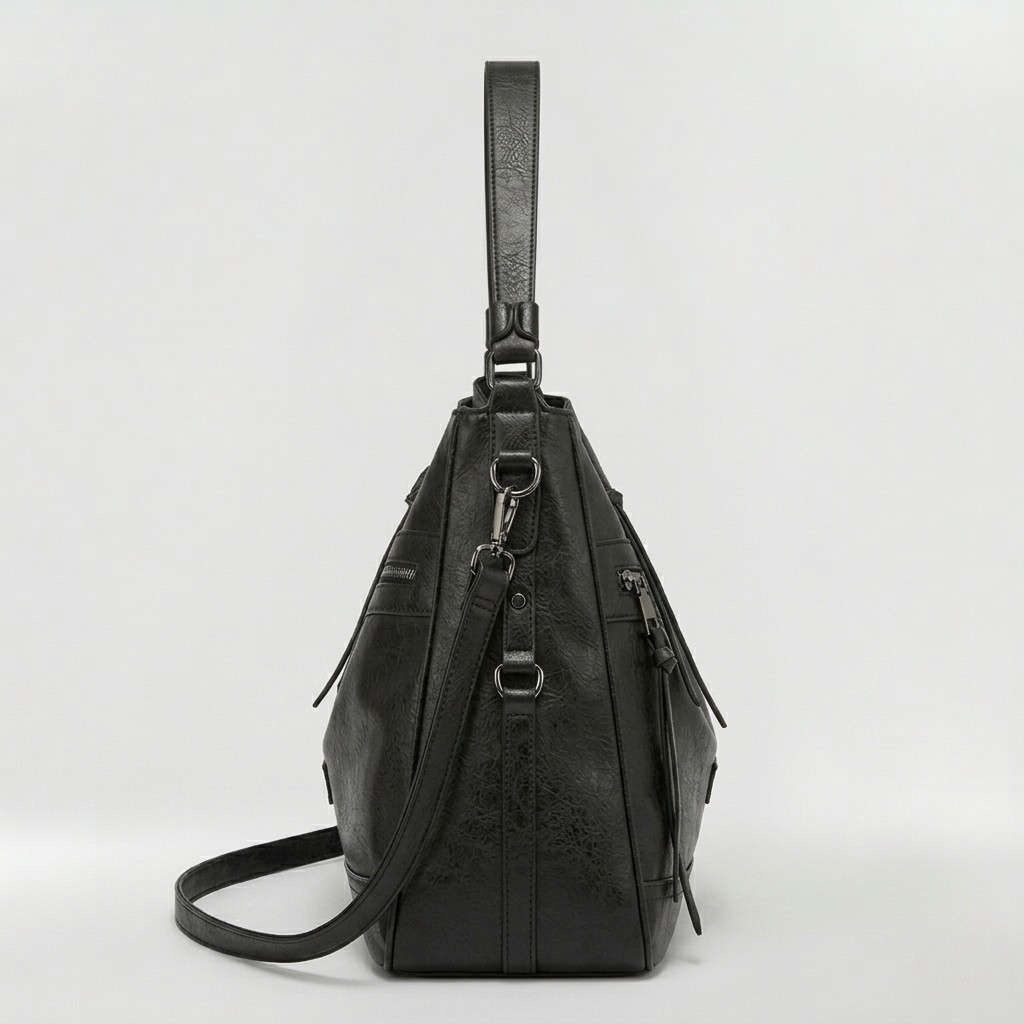 Borsa a spalla morbida da donna con zip e tasche frontali
