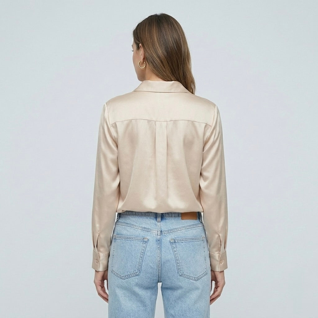 Blusa elegante da donna a maniche lunghe stile satinato moderno