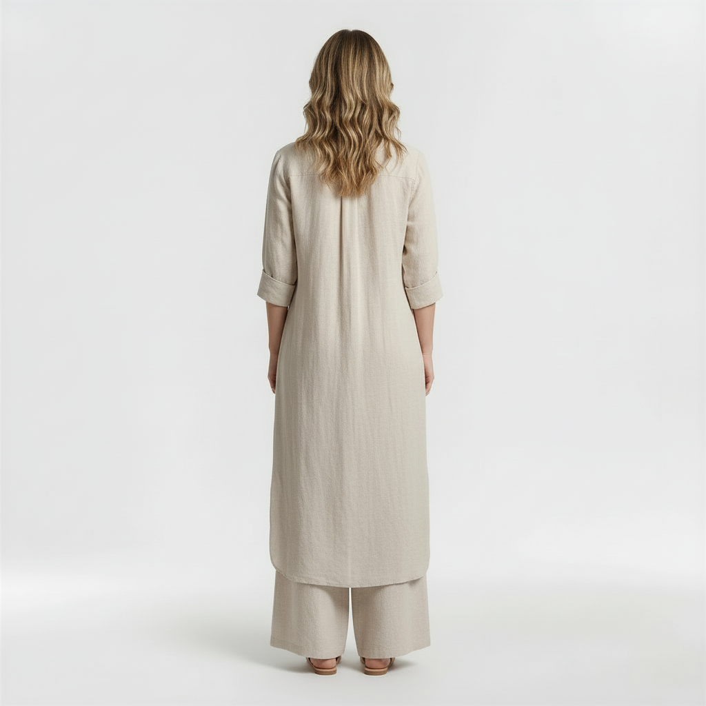 Completo Donna 2 Pezzi Camicia Lunga e Pantaloni in Cotone Set Casual Elegante