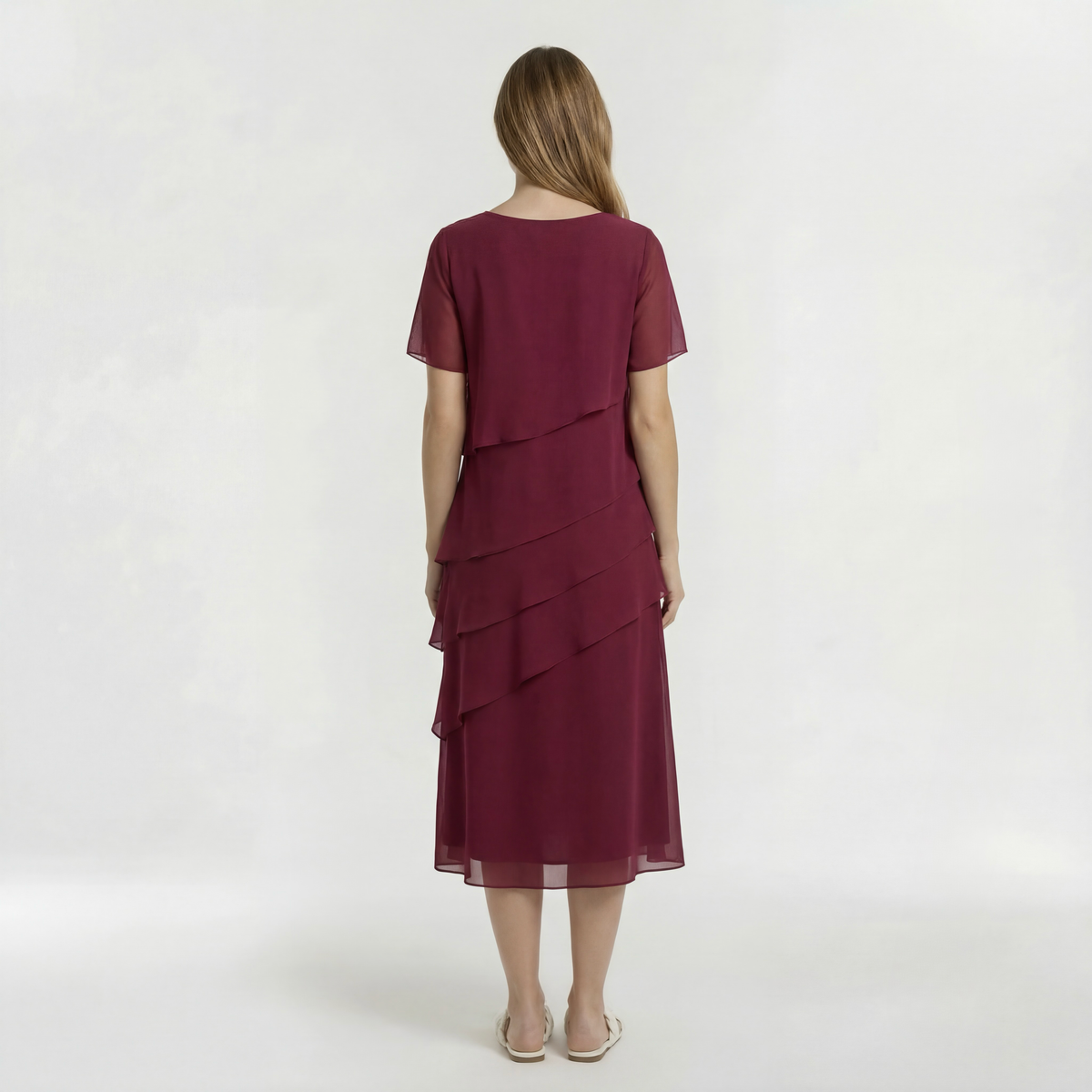 Vestito Donna Elegante Midi Maniche Corte Abito da Cerimonia con Drappeggio