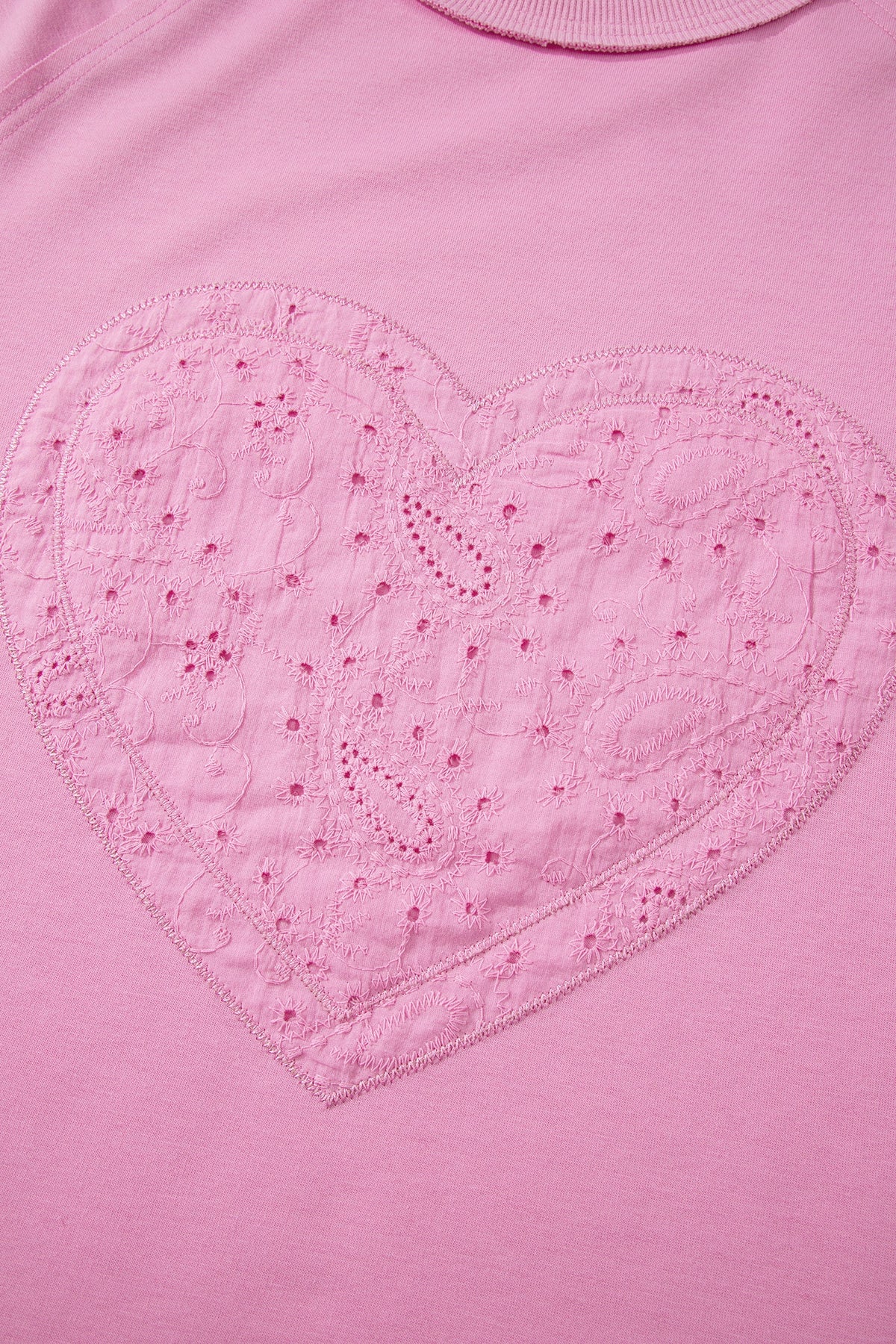 Top Patchwork Rosa con Motivo Paisley, Cuori di San Valentino e Ricamo Inglese a Maniche Lunghe