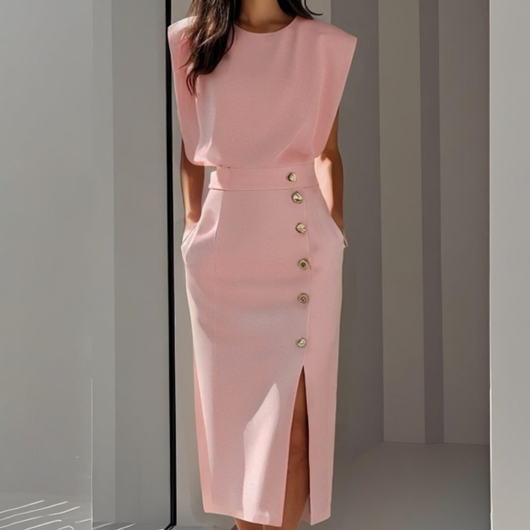Andrea | Vestito Midi Aderente con Bottoni Donna Senza Maniche