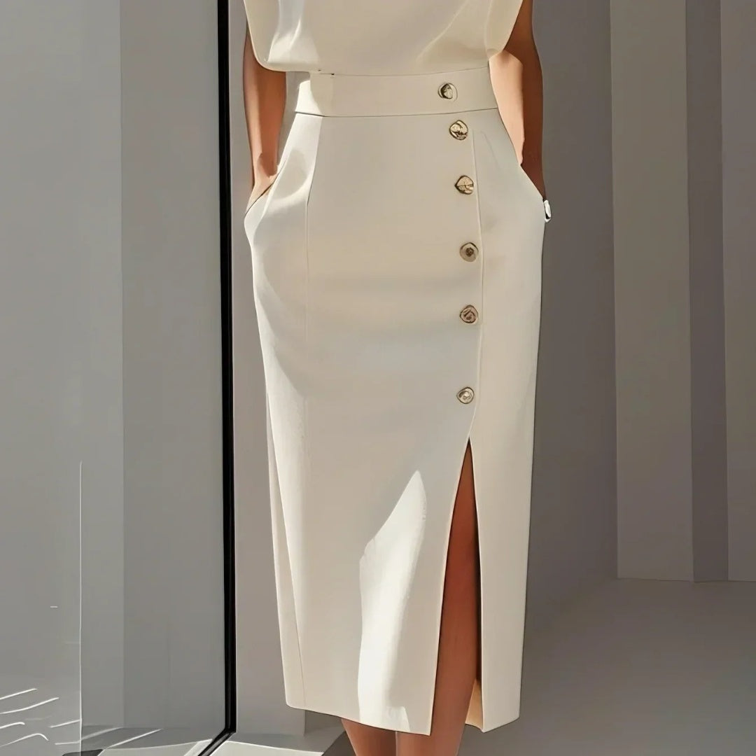 Andrea | Vestito Midi Aderente con Bottoni Donna Senza Maniche