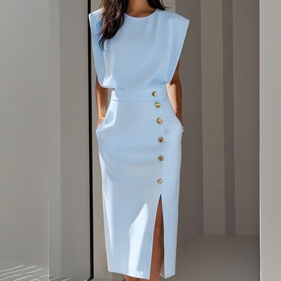 Andrea | Vestito Midi Aderente con Bottoni Donna Senza Maniche