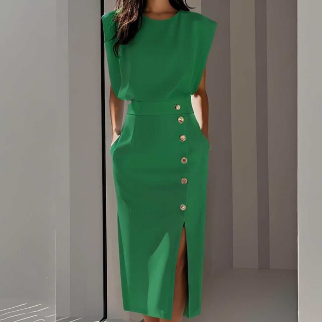 Andrea | Vestito Midi Aderente con Bottoni Donna Senza Maniche