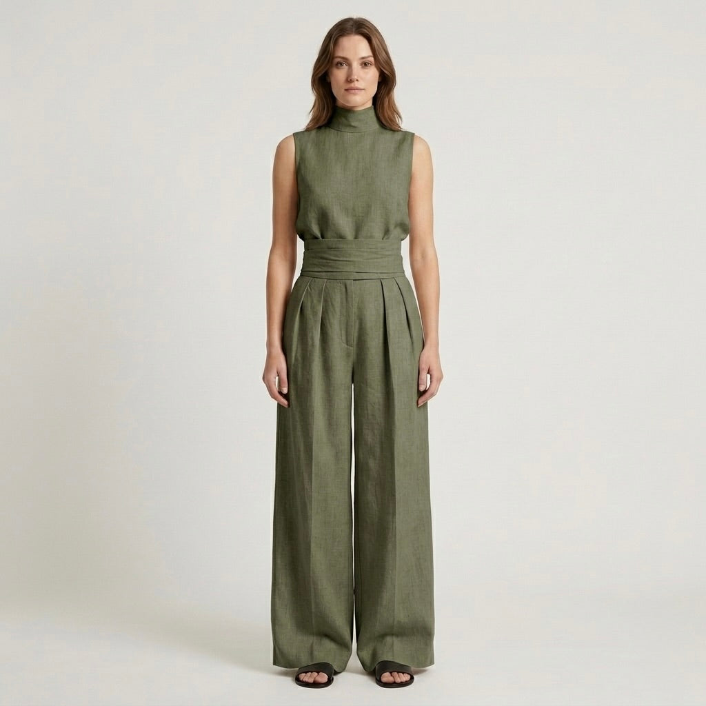 Completo Elegante da Donna Due Pezzi – Top Senza Maniche e Pantaloni Larghi