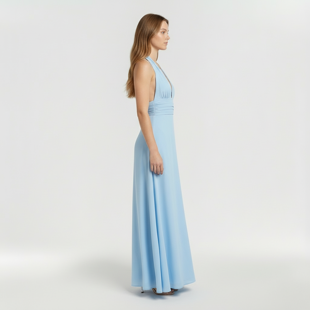 Abito maxi da donna con scollo halter e spacco laterale elegante