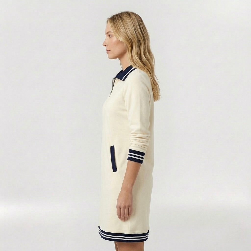 Abito Corto Casual da Donna con Zip e Colletto – Vestito Sportivo Elegante