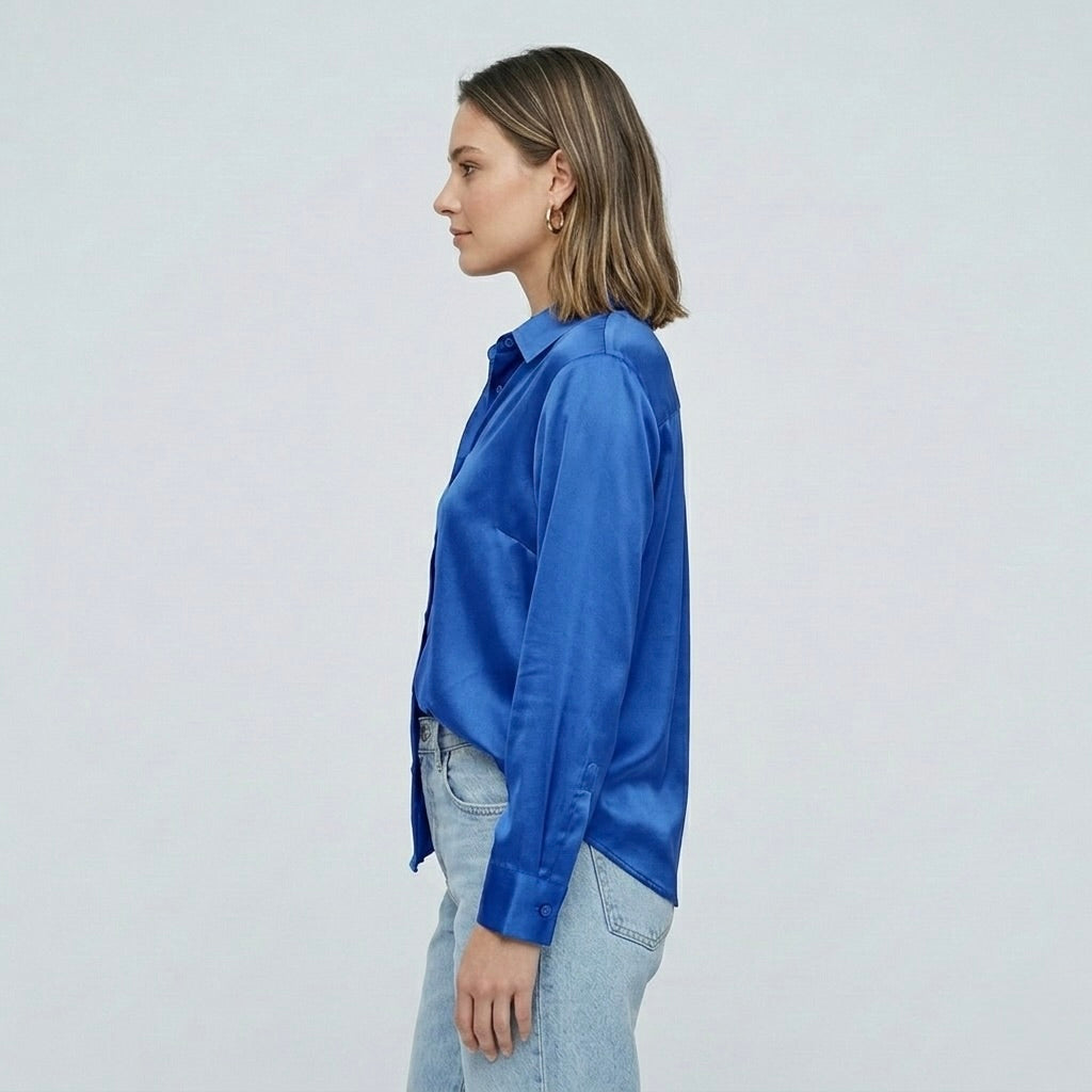 Blusa elegante da donna a maniche lunghe stile satinato moderno