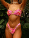 Bikini donna rosa a fascia con motivo floreale e anello