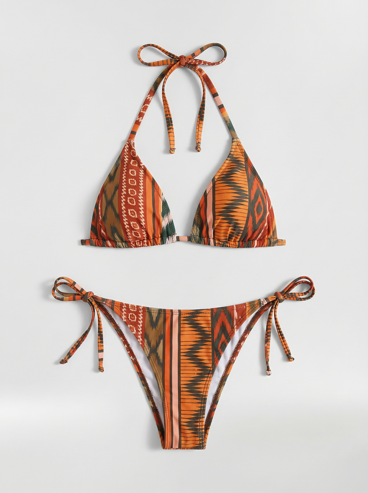 Bikini da donna arancione con stampa e design halter
