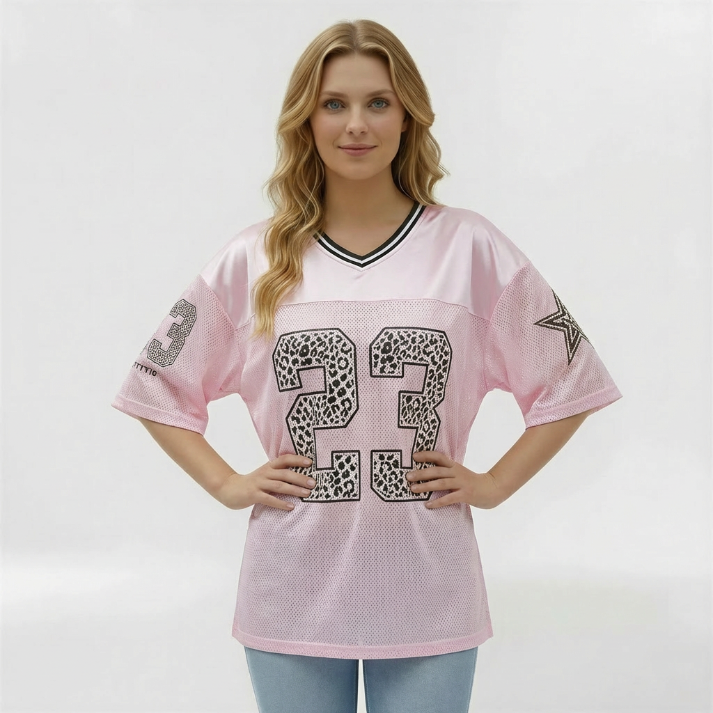 Maglia Donna Oversize Sportiva Stile Jersey Numero Stampato T-Shirt Casual Maniche Corte