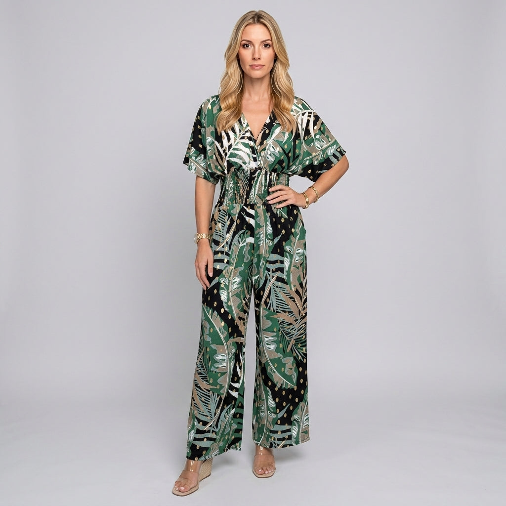 Abito Maxi Tropicale con Scollo a V e Vestibilità Ampia