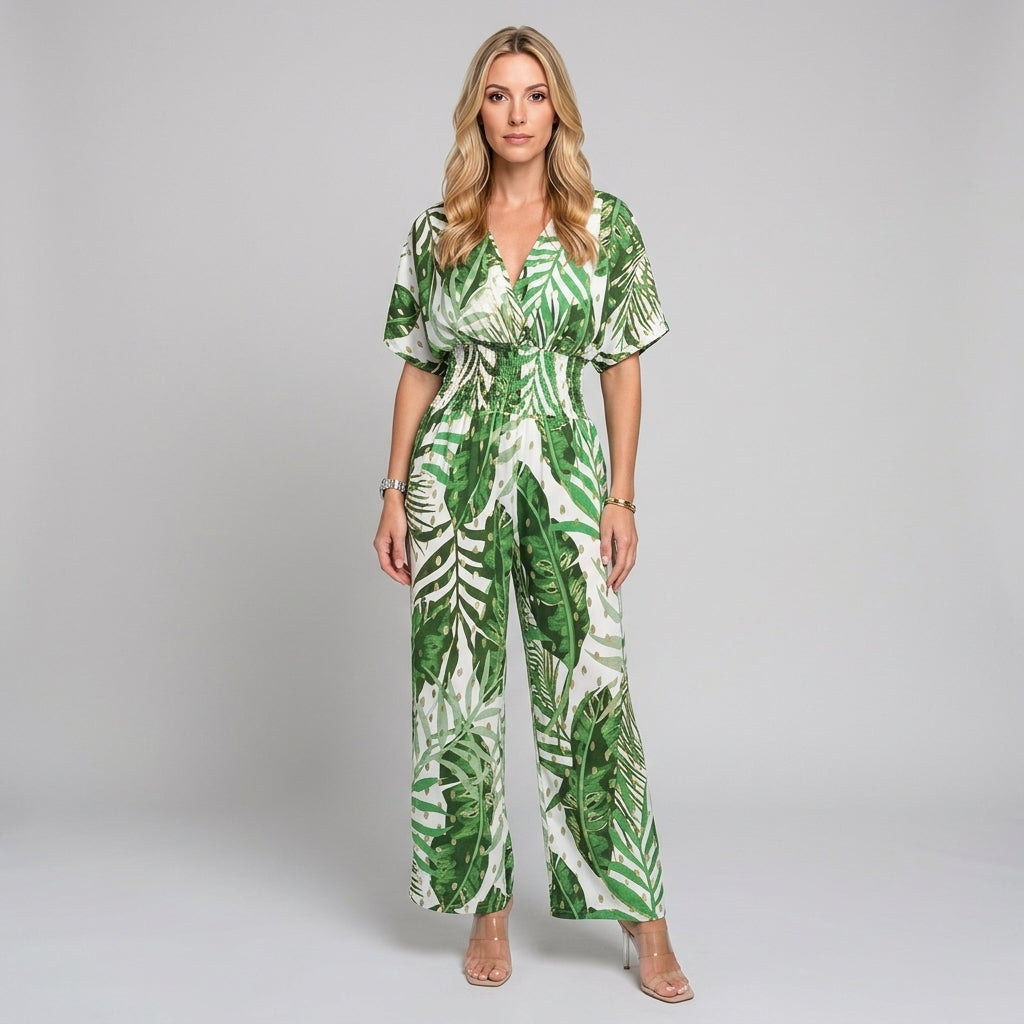 Abito Maxi Tropicale con Scollo a V e Vestibilità Ampia