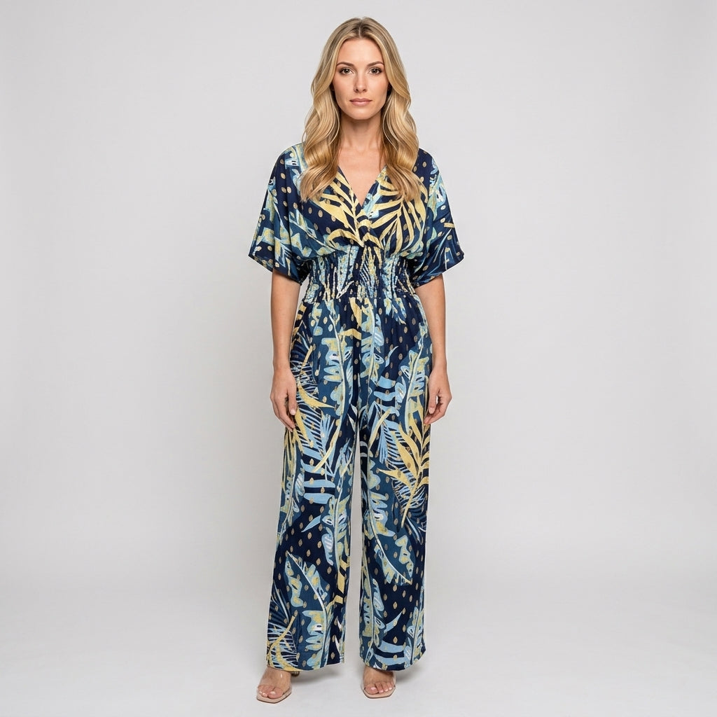 Abito Maxi Tropicale con Scollo a V e Vestibilità Ampia