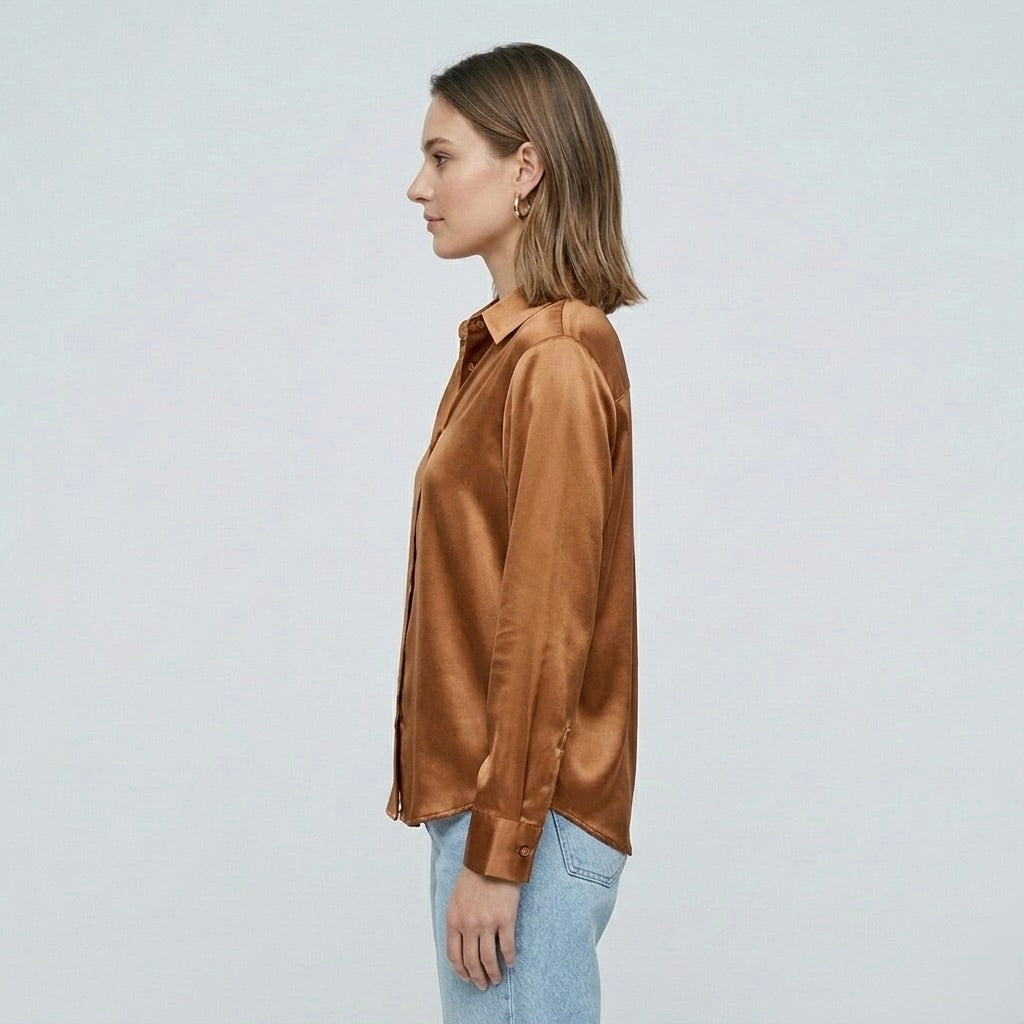 Blusa elegante da donna a maniche lunghe stile satinato moderno
