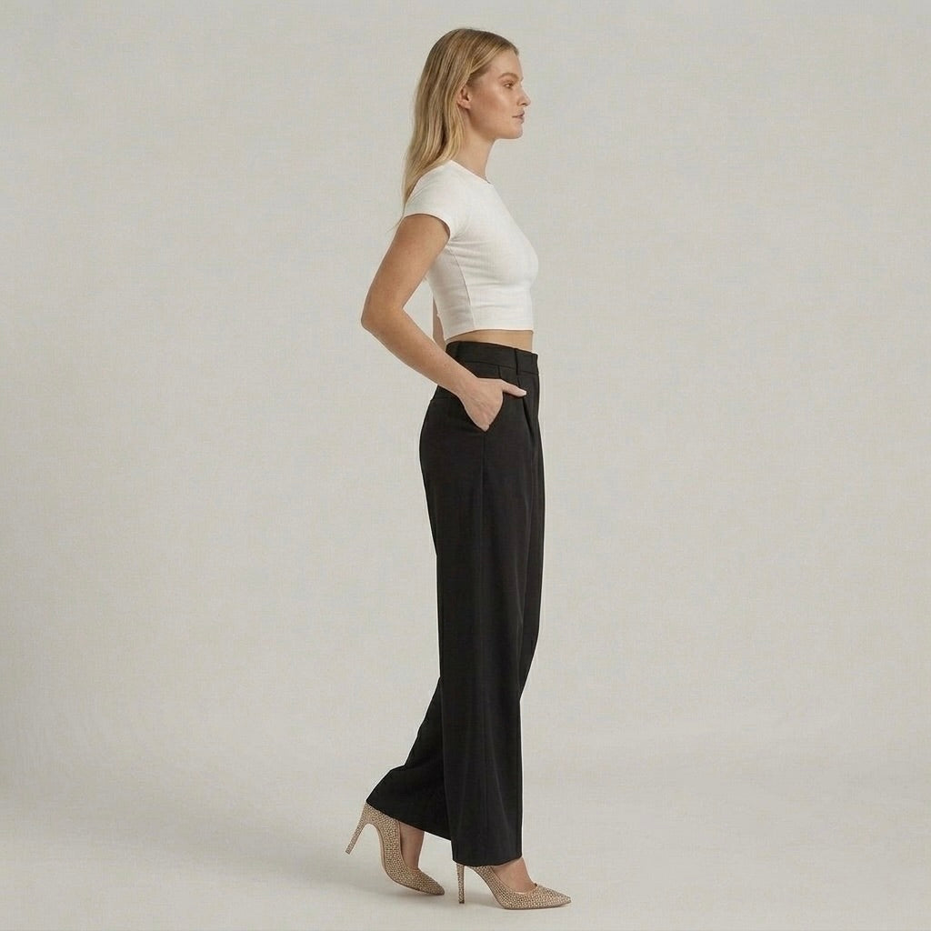 Pantaloni Eleganti da Donna a Gamba Larga – Pantaloni Vita Alta Casual Chic