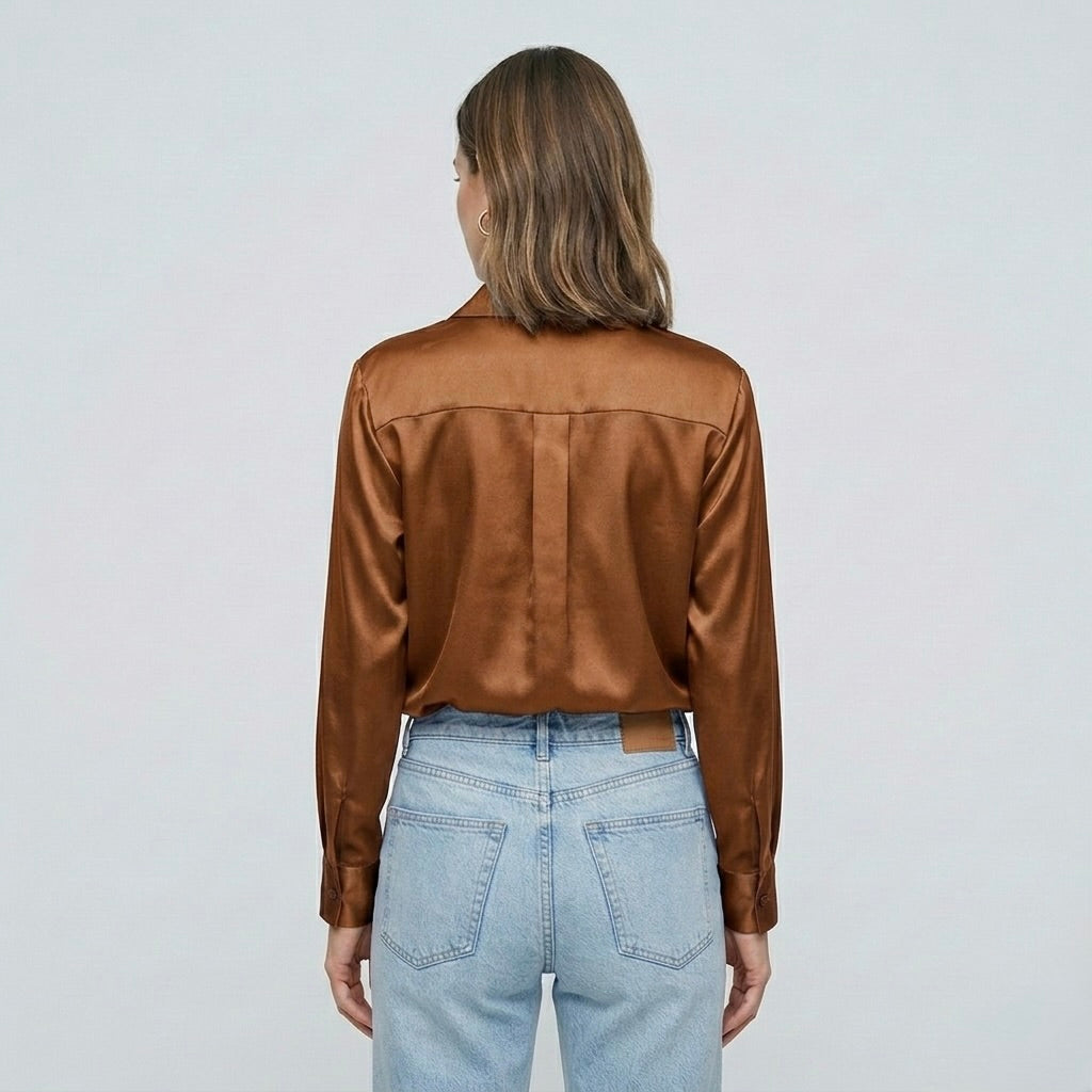 Blusa elegante da donna a maniche lunghe stile satinato moderno
