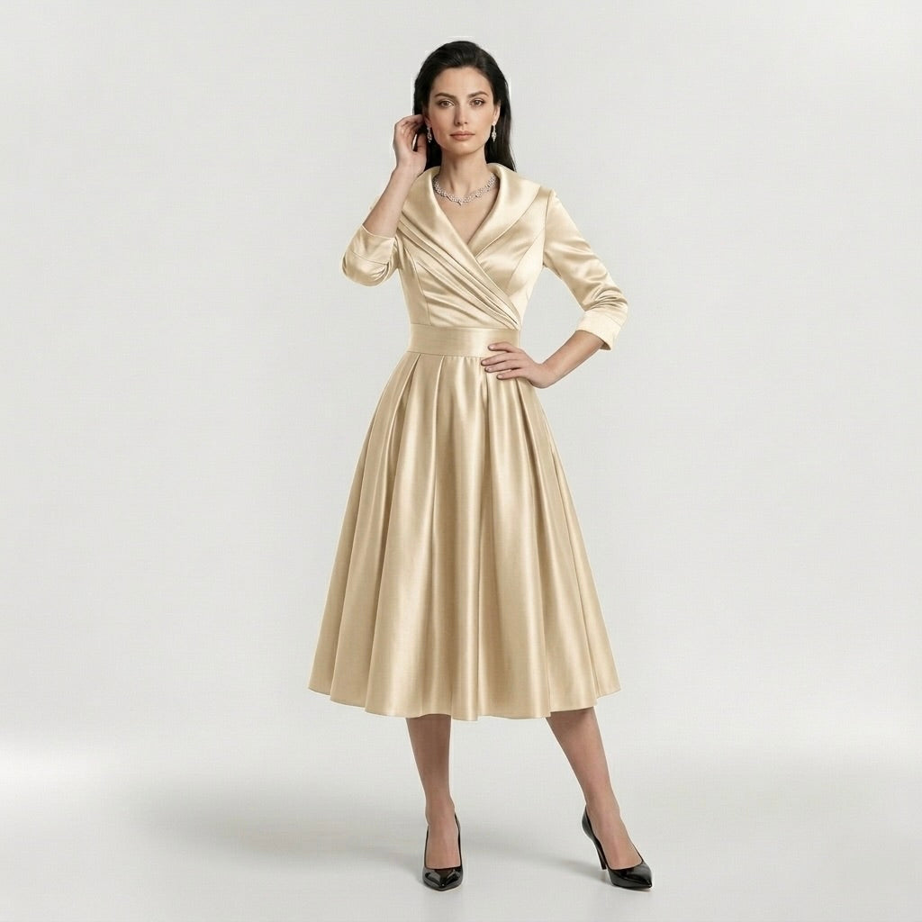 Abito Midi Elegante da Donna con Maniche Lunghe – Vestito Classico Svasato con Cintura