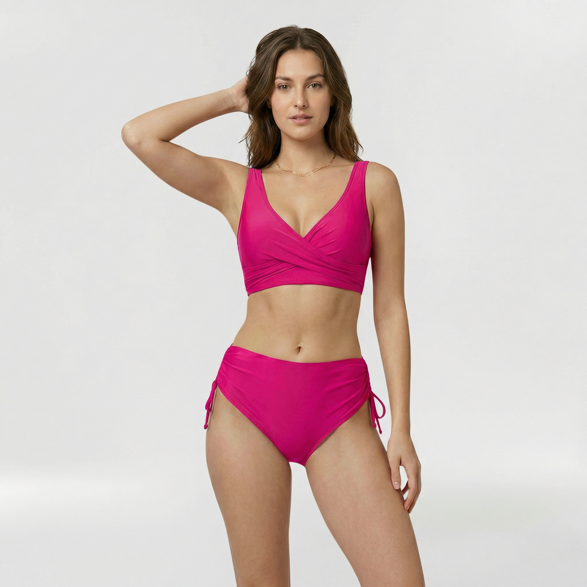Bikini da donna con top incrociato e spalline larghe per mare