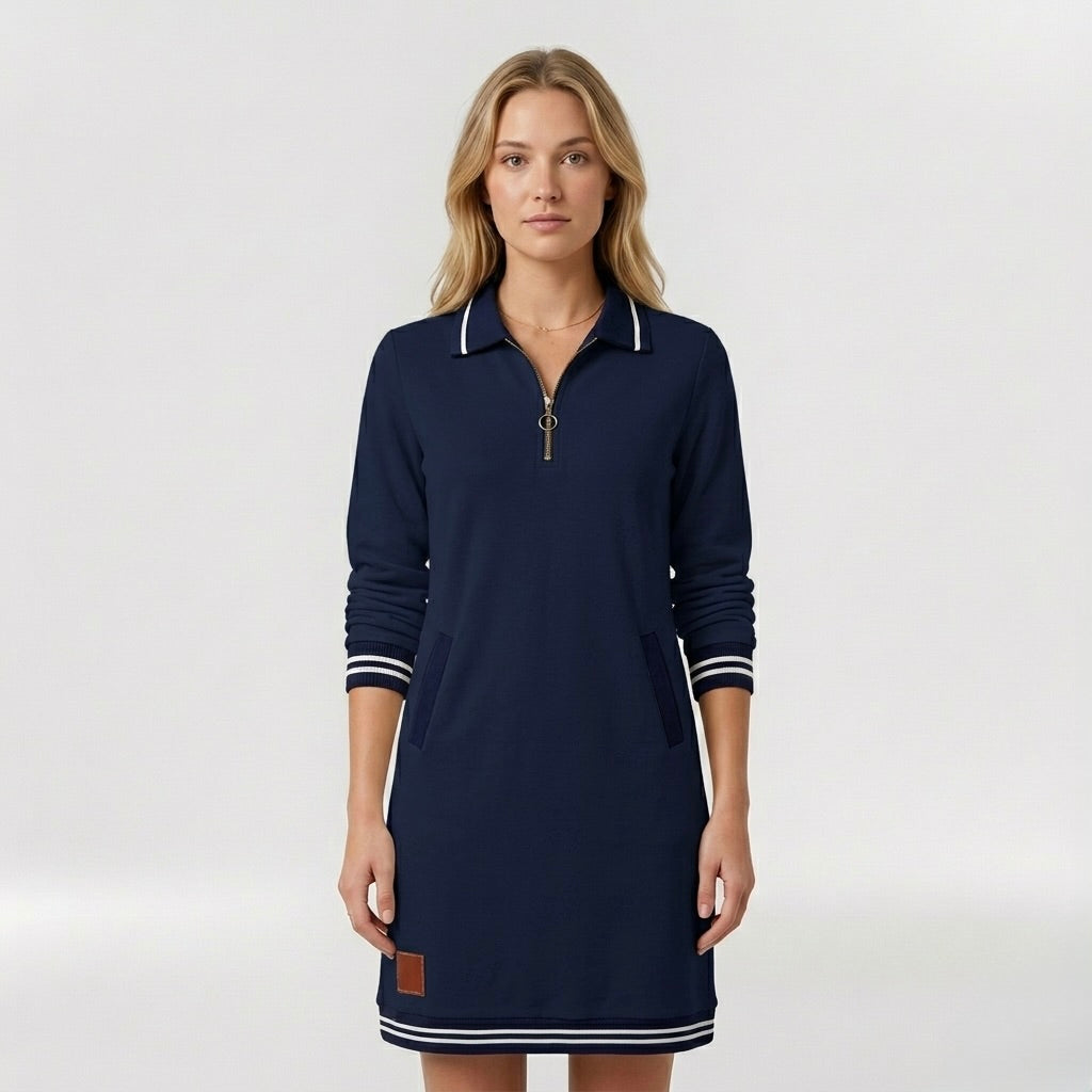 Abito Corto Casual da Donna con Zip e Colletto – Vestito Sportivo Elegante