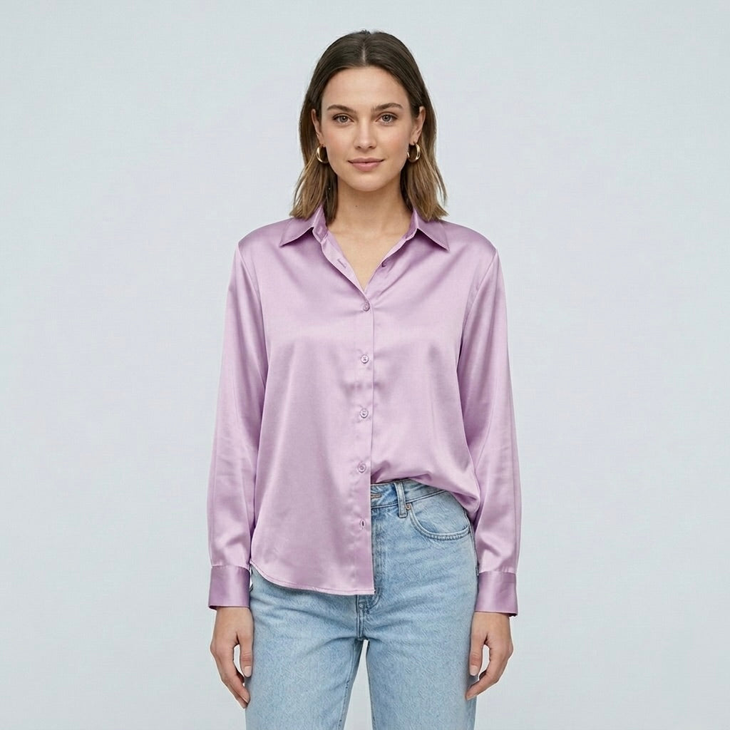 Blusa elegante da donna a maniche lunghe stile satinato moderno