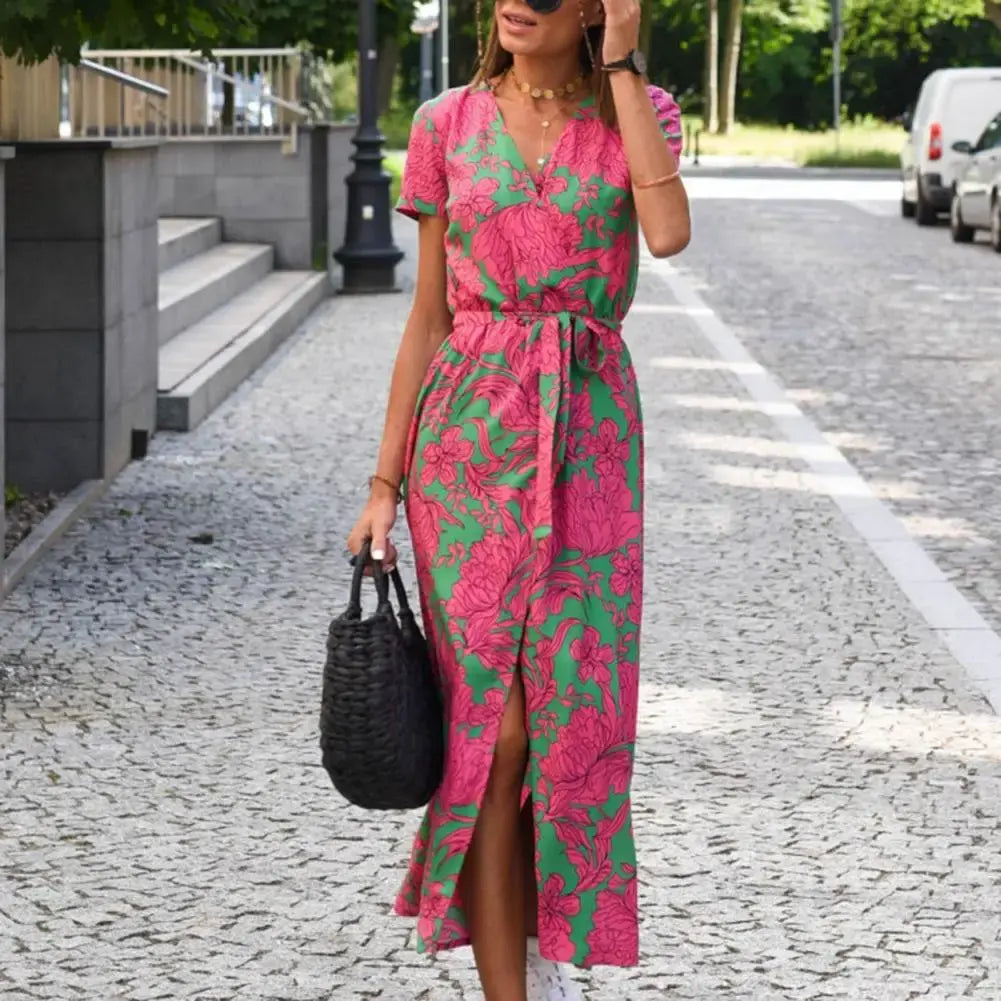 Vestito a portafoglio con stampa floreale da donna