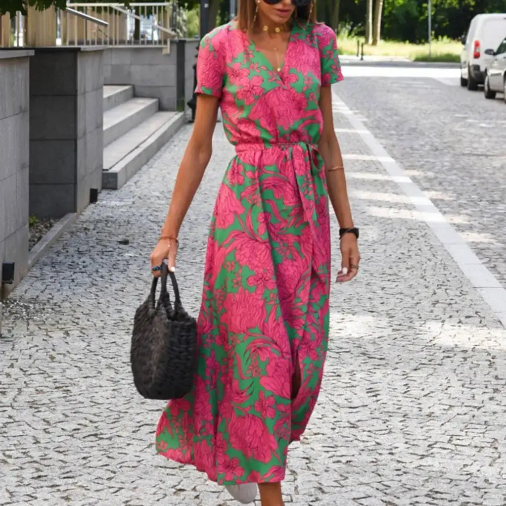 Vestito a portafoglio con stampa floreale da donna