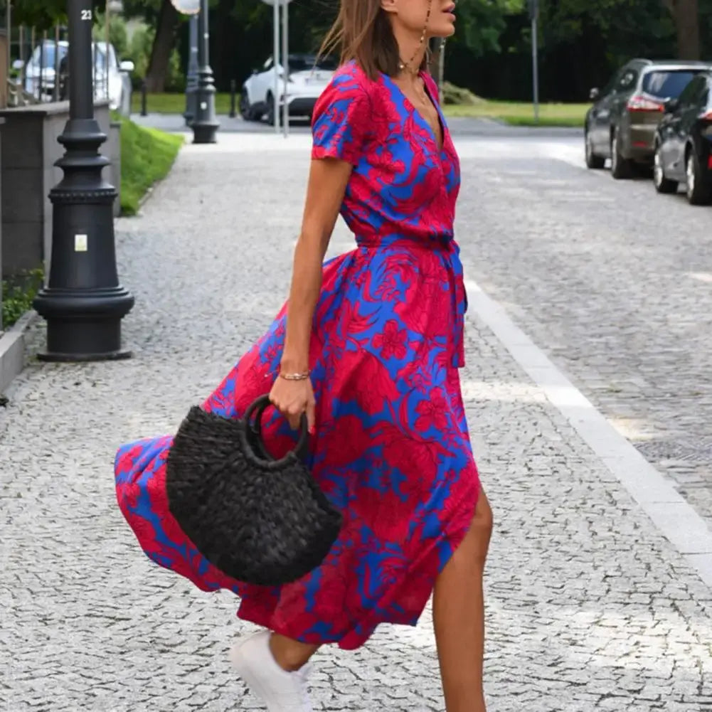 Vestito a portafoglio con stampa floreale da donna