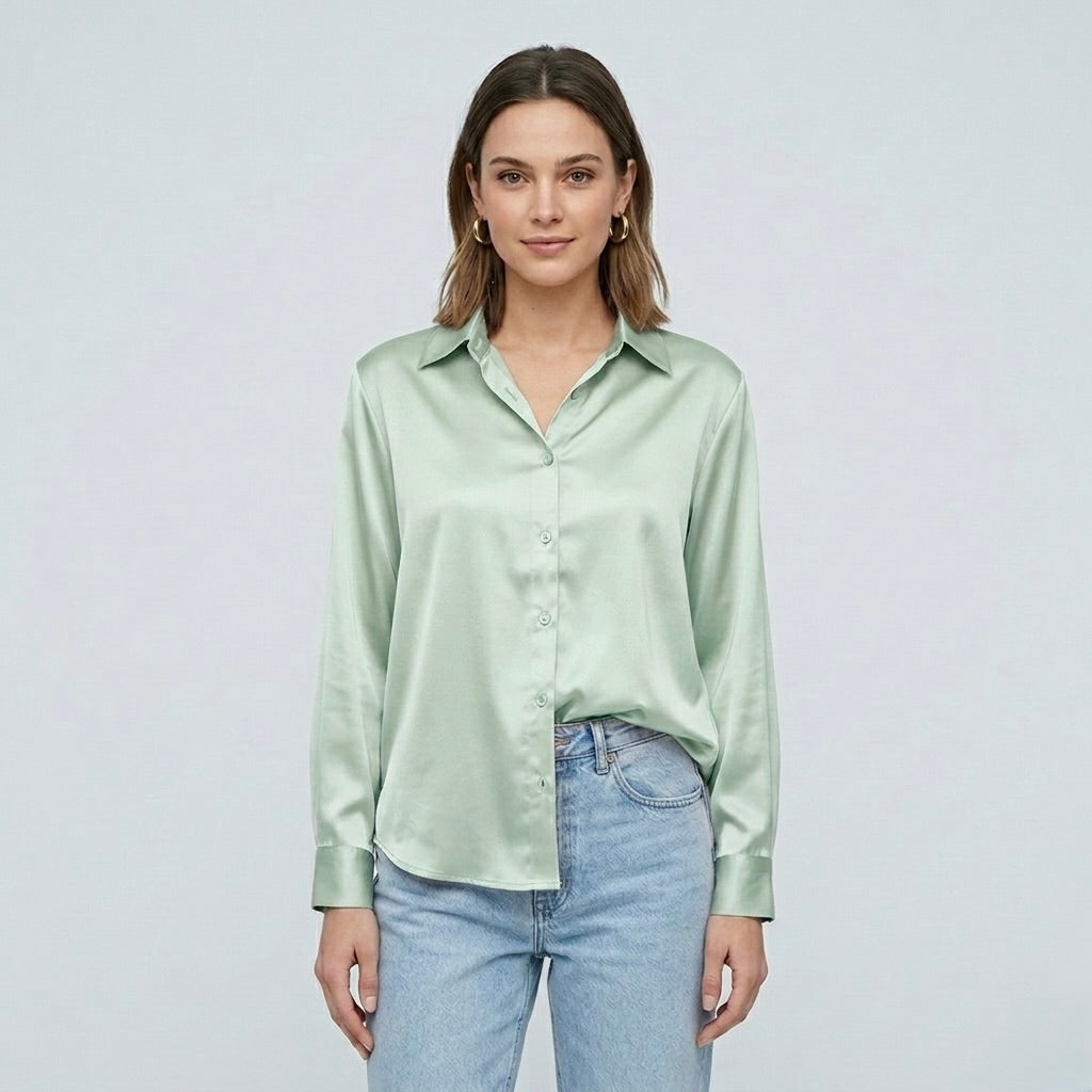 Blusa elegante da donna a maniche lunghe stile satinato moderno