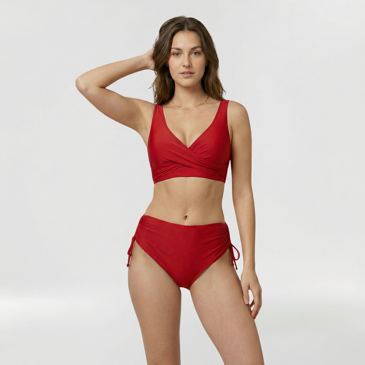 Bikini da donna con top incrociato e spalline larghe per mare