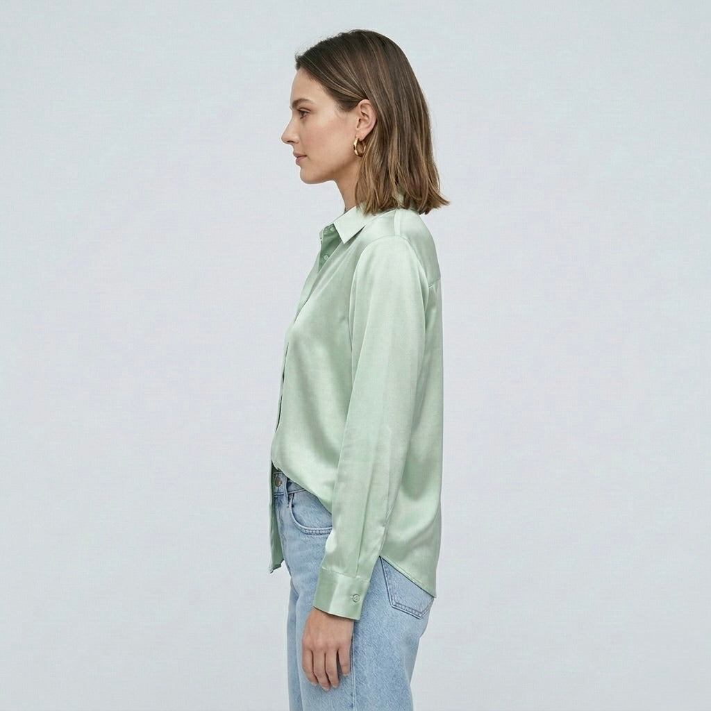 Blusa elegante da donna a maniche lunghe stile satinato moderno