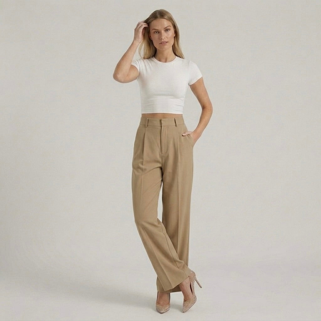 Pantaloni Eleganti da Donna a Gamba Larga – Pantaloni Vita Alta Casual Chic