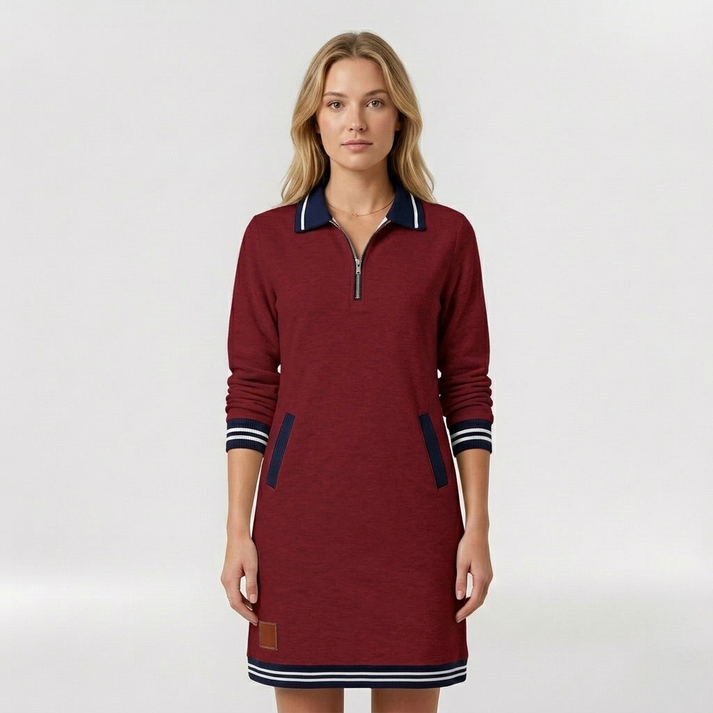 Abito Corto Casual da Donna con Zip e Colletto – Vestito Sportivo Elegante