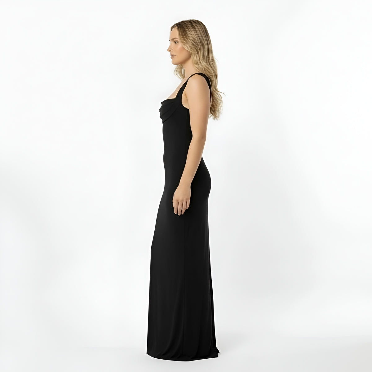 Vestito lungo donna aderente elegante abito sera scollo quadrato slim fit