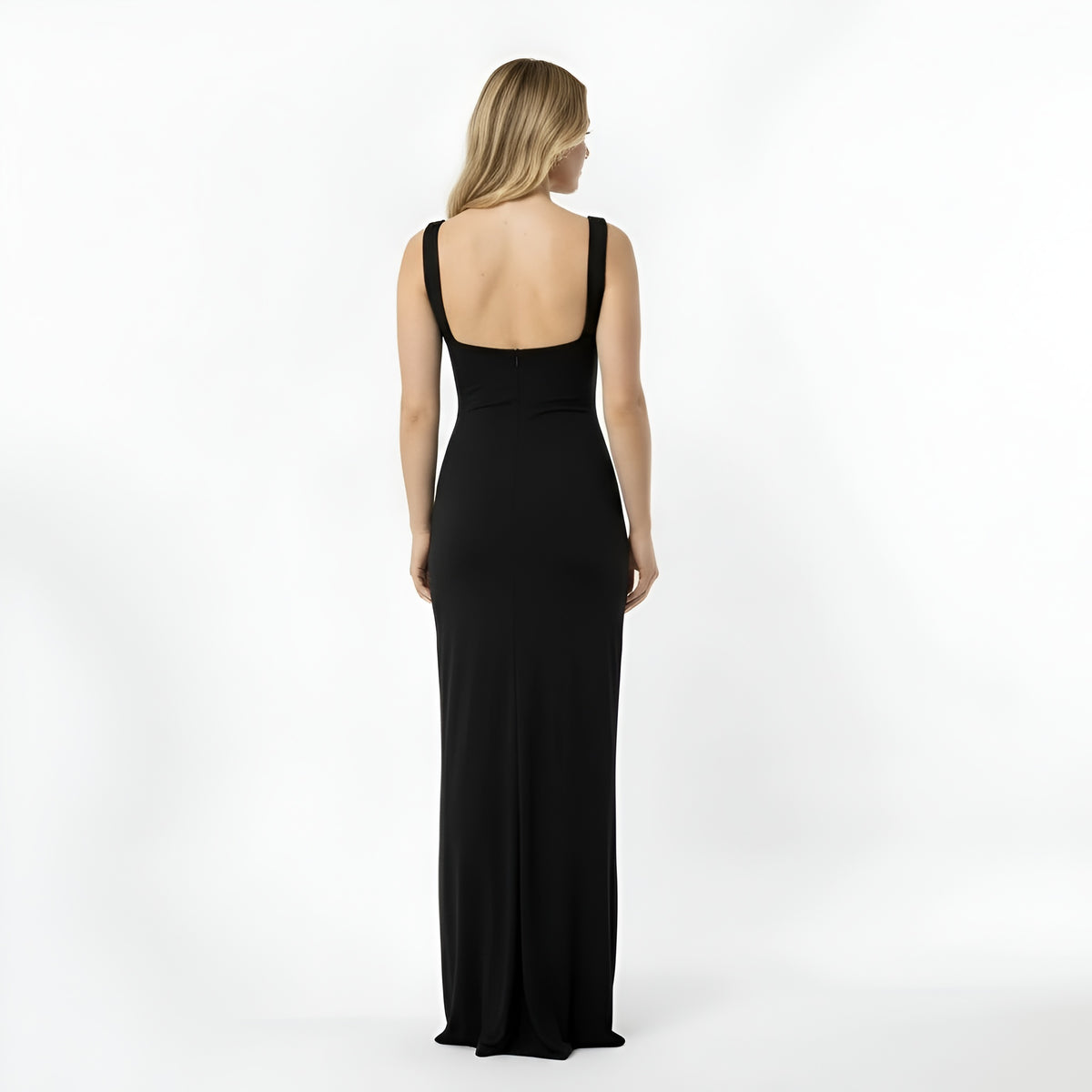 Vestito lungo donna aderente elegante abito sera scollo quadrato slim fit