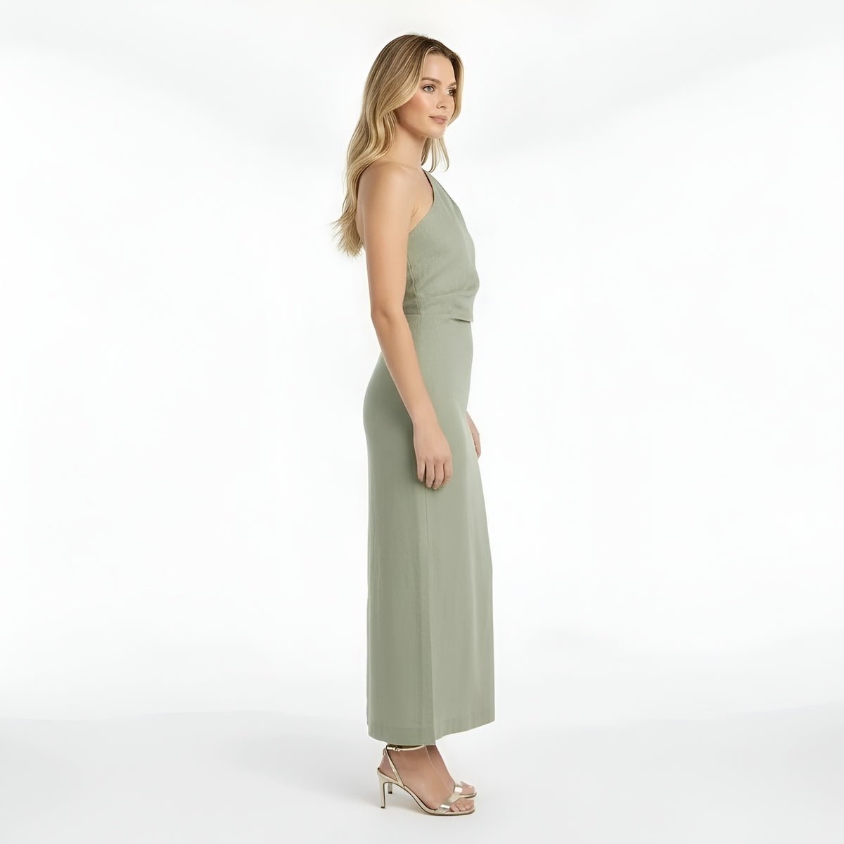 Vestito lungo donna elegante monospalla abito sera con spacco aderente slim fit