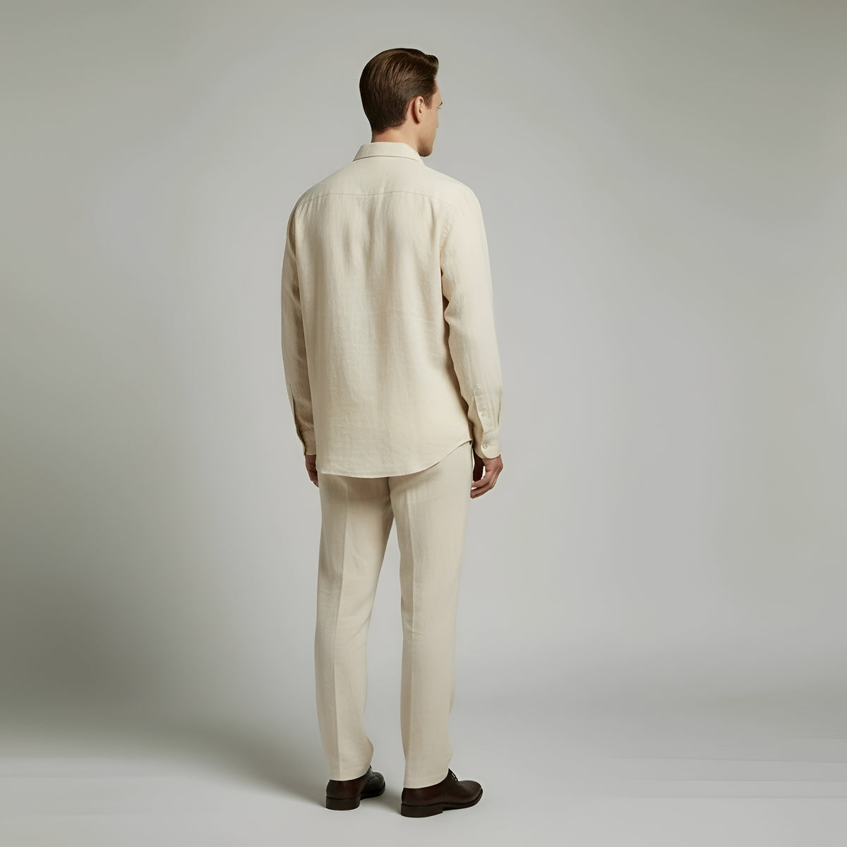 Completo Uomo in Lino Camicia e Pantaloni Elegante Casual Estivo Maniche Lunghe
