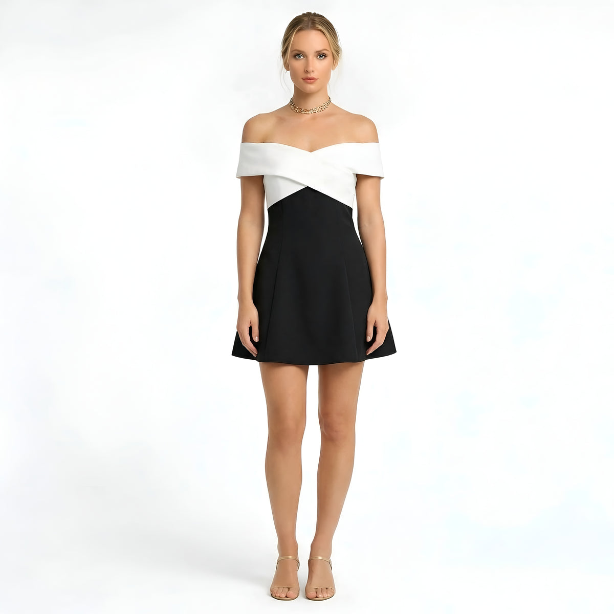 Vestito Corto Donna Elegante Spalle Scoperte Abito A-Line da Sera e Cerimonia