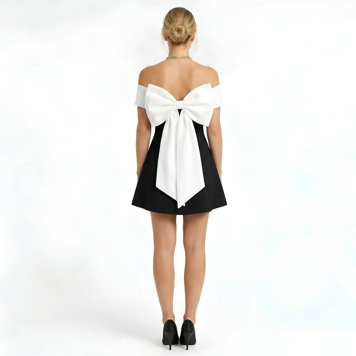 Vestito Corto Donna Elegante Spalle Scoperte Abito A-Line da Sera e Cerimonia